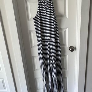 J McLaughlin blue and white striped jumpsuit